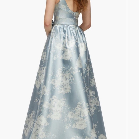 Dessy Collection Vivian Diamond Dress Blue Floral Seraphina Maxi Bridesmaid Prom - Picture 3 of 11